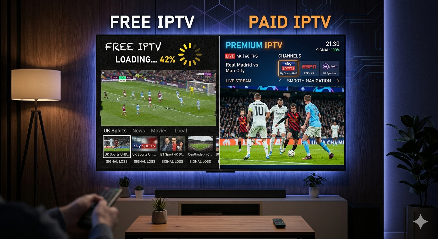 IPTV مجاني vs IPTV مدفوع: الفرق الكبير الذي لا يخبرك به أحد