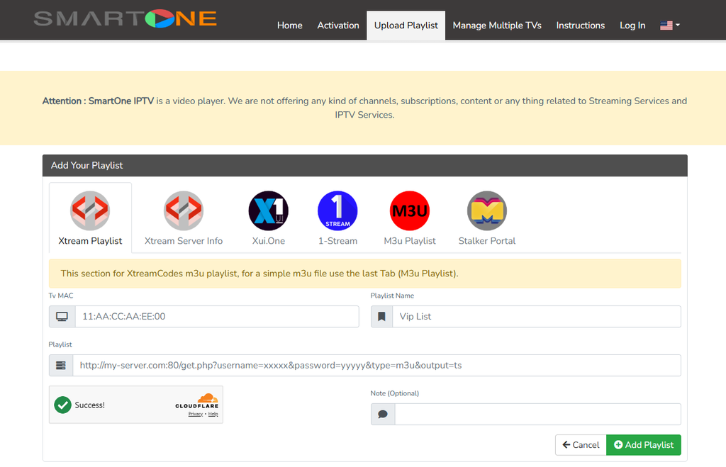 SmartOne IPTV xtream code